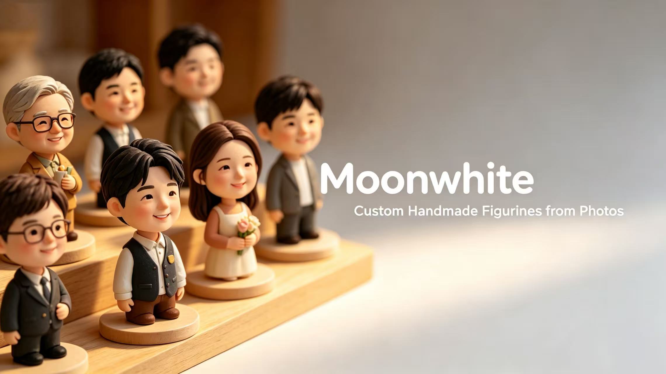 Custom handmade figurines on wooden bases